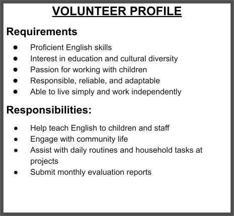 Rain Tree Foundation Volunteer Manual General Advice